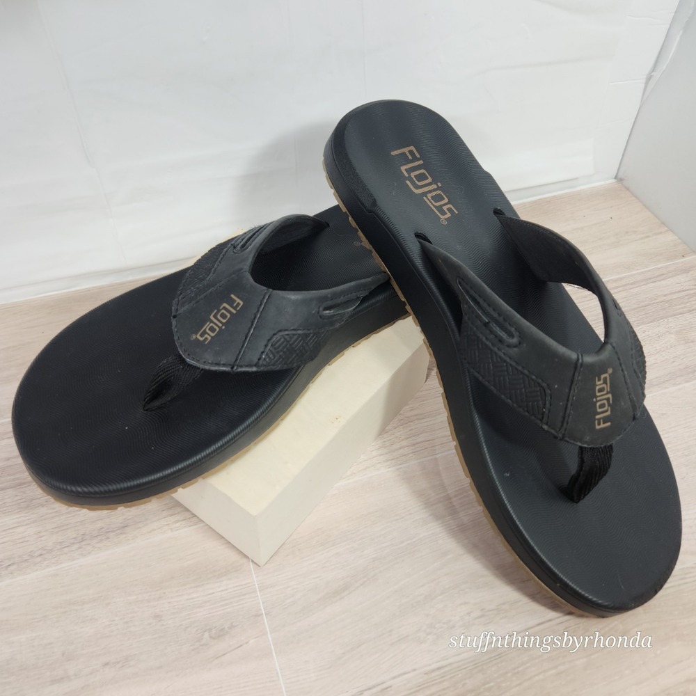 Flojos Men's Memory Foam Sandals Flip Flops‎ Black Size 8